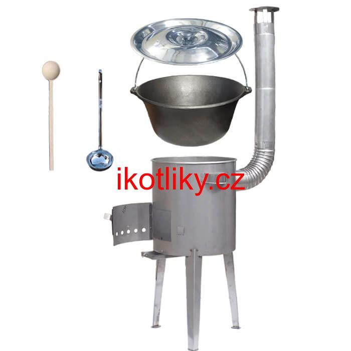 Litinový kotlík 16 L (1 cm) + nerezová kotlina 36 cm LUXUS