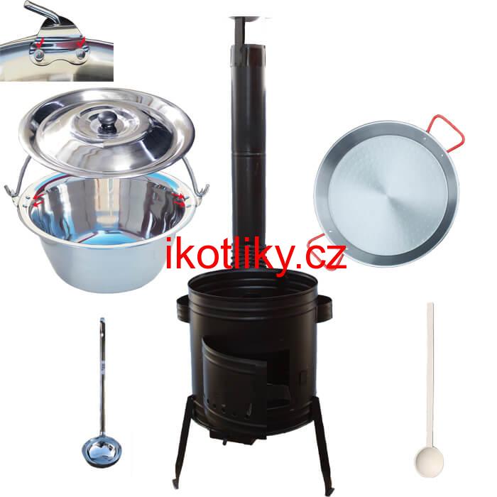 Paella ocelová pánev 46 cm s nerezovým kotlíkem 20 L (0,8 mm) a kotlinou