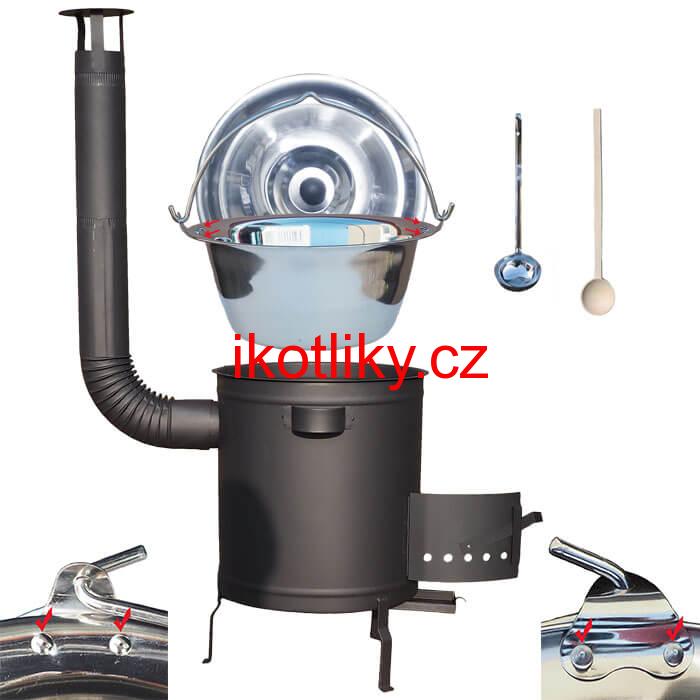 Nerezový kotlík 30 L (0,8 mm) zesílený s nýty + silnostěnná (1,5 mm) a žáruvzdorná kotlina 45 PLUS 600