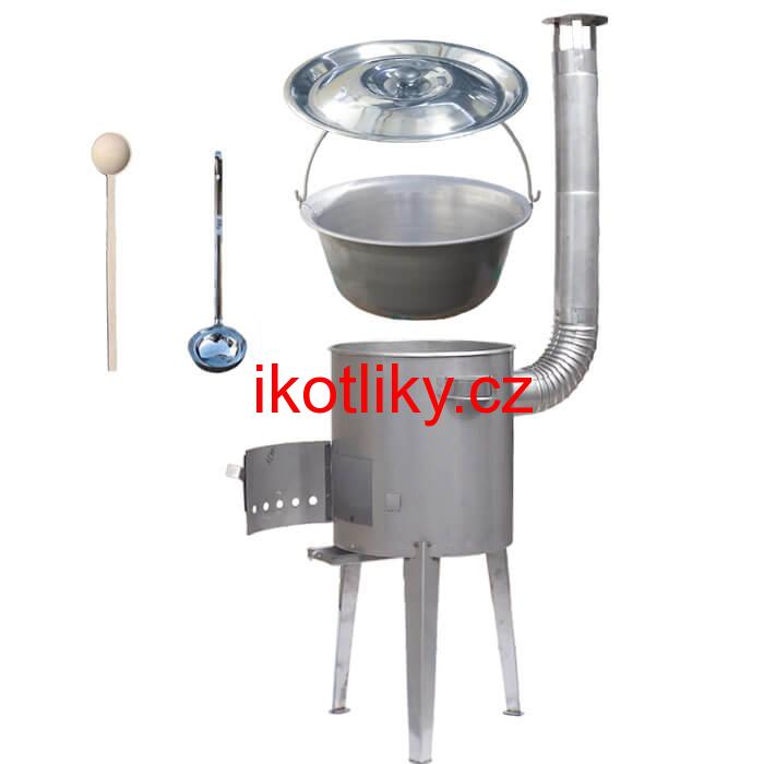 Železný kotlík 30 L (0,75 mm) + nerezová kotlina 45 cm LUXUS