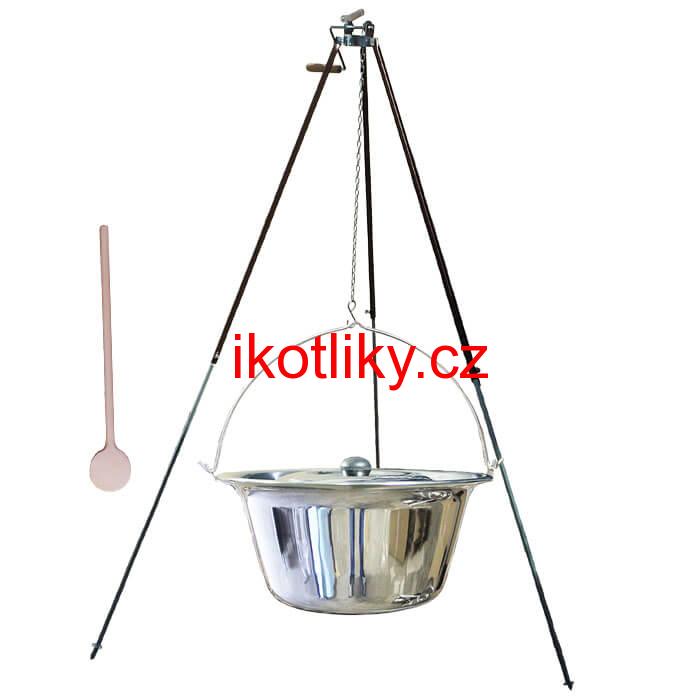 Nerezový kotlík 20 L (1,2 mm) + teleskopická trojnožka s pojistnou kladkou + poklice