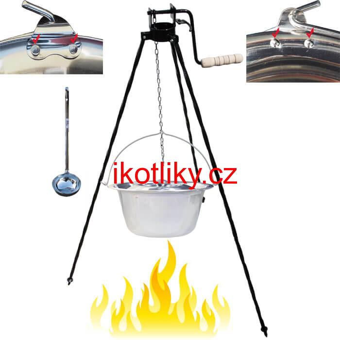 Nerezový kotlík 20 L (0,8 mm) s nýty + stojan s kladkou VAR