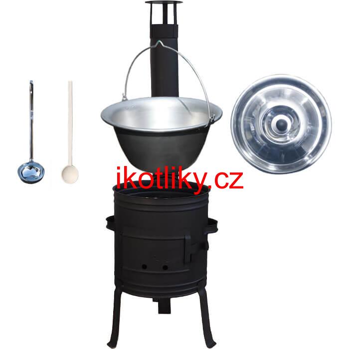 Nerezový kotlík 10 L (1,5 mm) + nízká žáruvzdorná kotlina 33 cm PLUS 700 + vařečka a naběračka