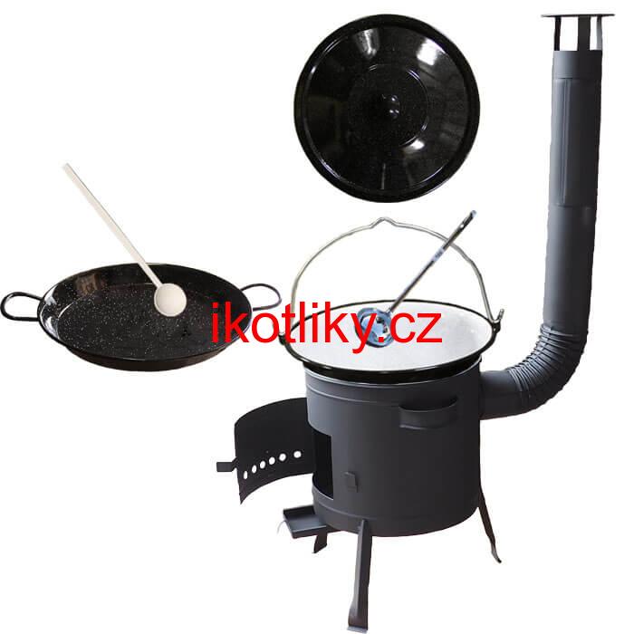 Smaltovaný kotlík 20 L + Paella smaltovaná pánev 46 cm + žáruvzdorná nízká kotlina 42 PLUS 600