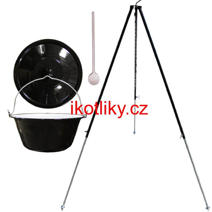 Smaltovaný kotlík 30 L + poklice + teleskopicka trojnožka 1,7 m