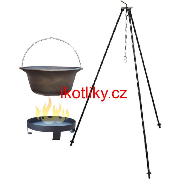 Litinový kotlík 16 L + trojnožka 1,2 m + ohniště 36 cm