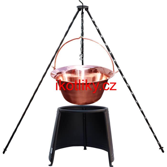 Měděný kotlík 14 L (1,2 mm) + chránič plamene 37 cm + trojnožka 1,2 m