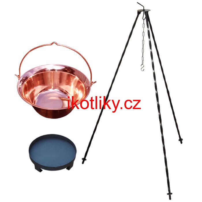 Měděný kotlík 10 L (1,2 mm) + trojnožka 1,2 m + ohniště 36 cm