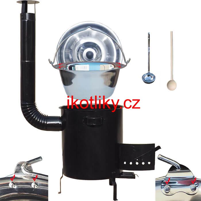 Nerezový kotlík 30 L (0,8 mm) zesílený s nýty + hrubostěnná (1,5 mm) kovová kotlina 45 STRONG