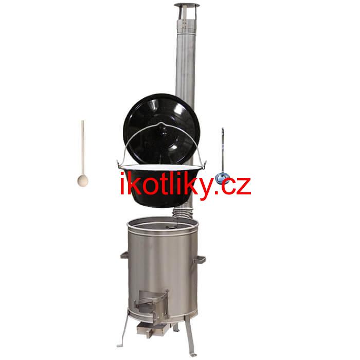 Smaltovaný kotlík 30 L (1,2 mm) + nerezová kotlina 45 cm LUX + vařečka a naběračka