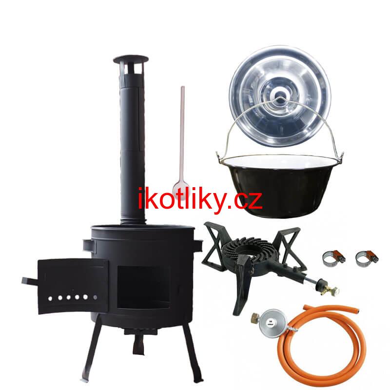 Smaltovaný kotlík (1,2 mm) 30 L + litinový hořák 5,5 kW + nízká kotlina 45 PLUS 600 + nerezová poklice INOX