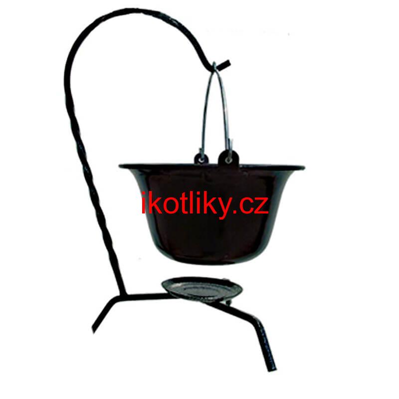 Servírovací kotlík na guláš smaltovaný černý 0,8 l + stojánek