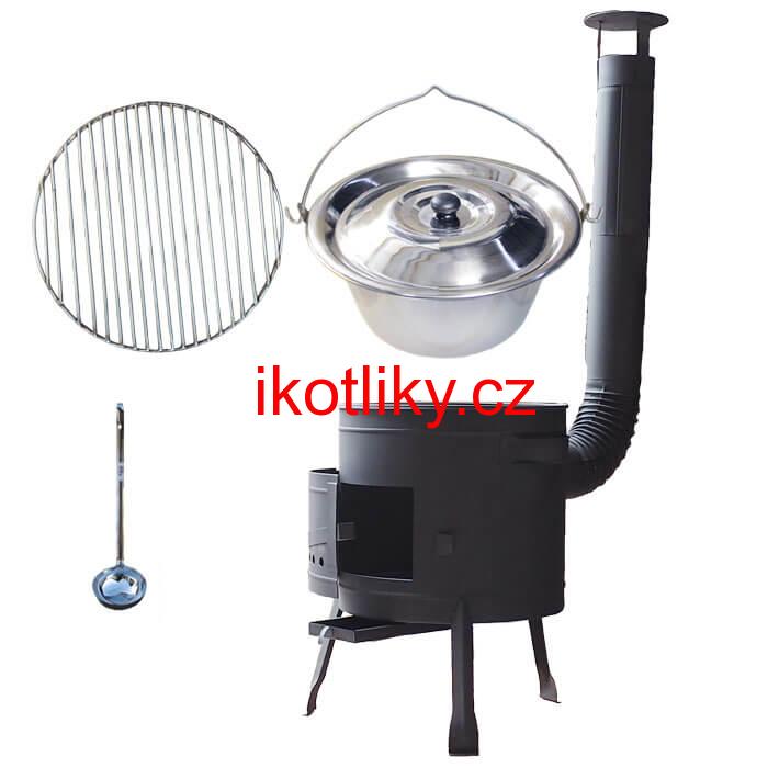 Nerezový kotlík 22 L (0,8 mm) INOX + Nerezový rošt 45 cm + nízká žáruvzdorná kotlina 42 cm PLUS 600