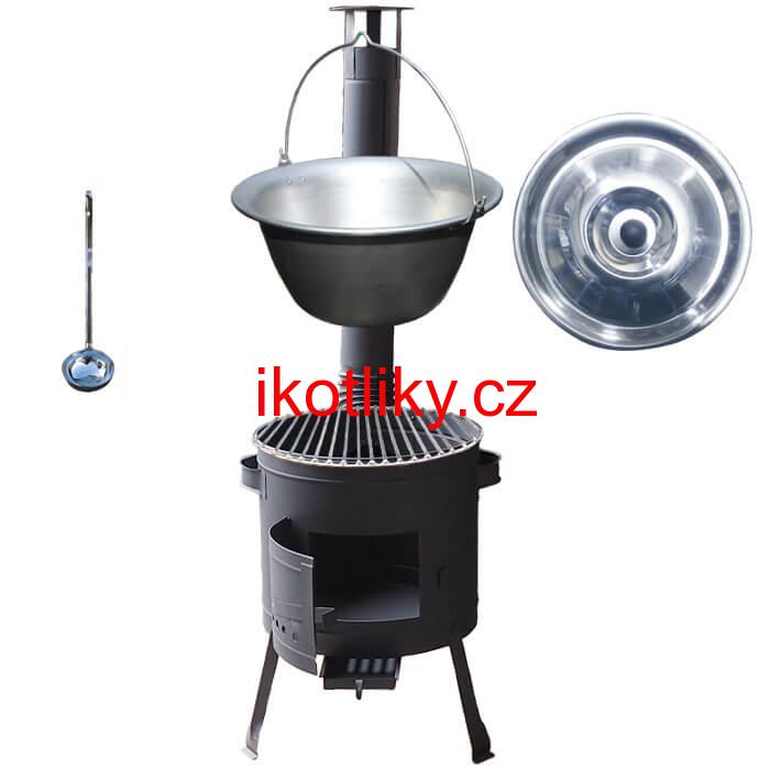 Nerezový kotlík 20 L (1,5 mm) + Nerezový rošt 45 cm + nízká žáruvzdorná kotlina 42 cm PLUS 600