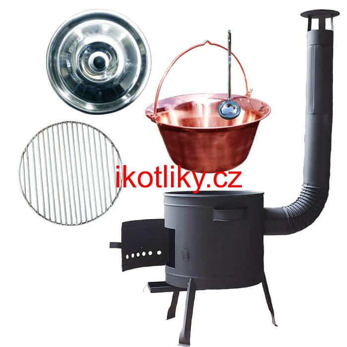 Měděný kotlík 20 L (1,2 mm) + Nerezový rošt 45 cm + nízká žáruvzdorná kotlina 42 cm PLUS 600