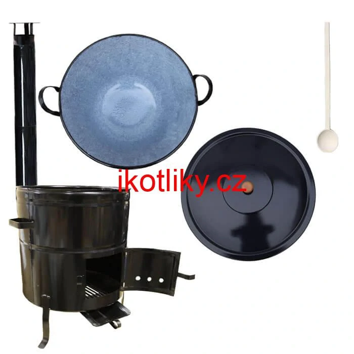 Zabijačkový smaltovaný kotel 60 L + kovová kotlina 53 cm + kouřovod