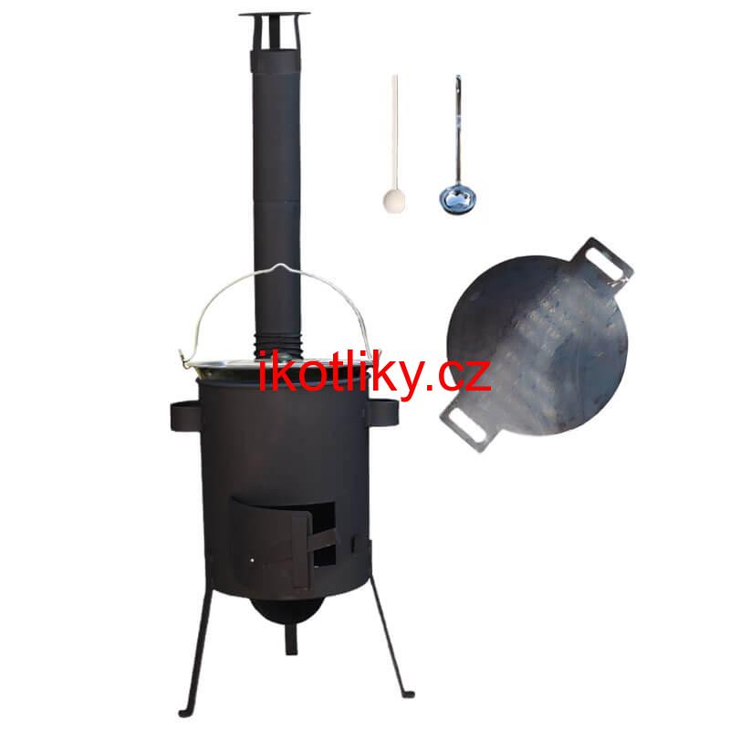 Smaltovaný kotlík 20 L + železná pánev 44 cm UNI + žáruvzdorná kotlina kotlina 42 cm PLUS 600 4 MM