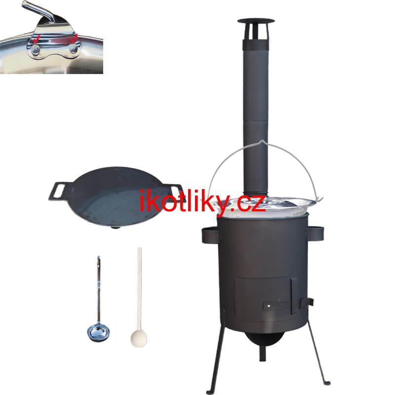 Nerezový kotlík 15 L (0,8 mm) s nýty + železná pánev 38 cm UNI + kotlina 36 cm PLUS 600 4 MM