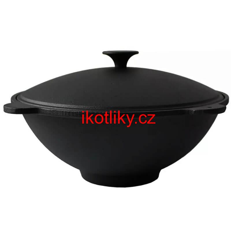 Litinový wok s poklicí se 4 úchyty 51 cm