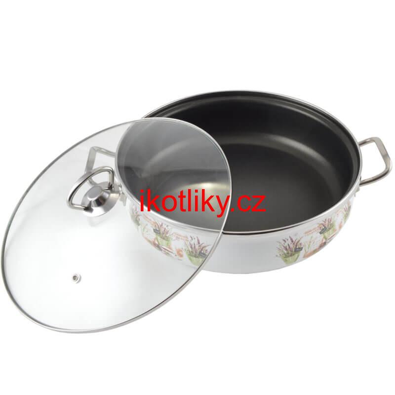 Smaltovaný rendlík s poklicí 30 cm LEVANDULE