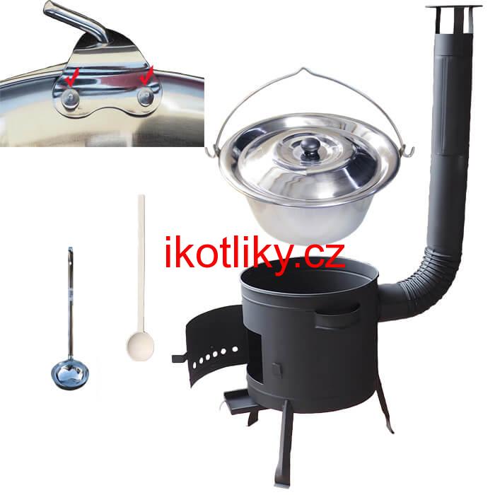 Nerezový kotlík 15 L (0,8 mm) zesílený s nýty INOX + nízká žáruvzdorná kotlina 36 cm PLUS 600