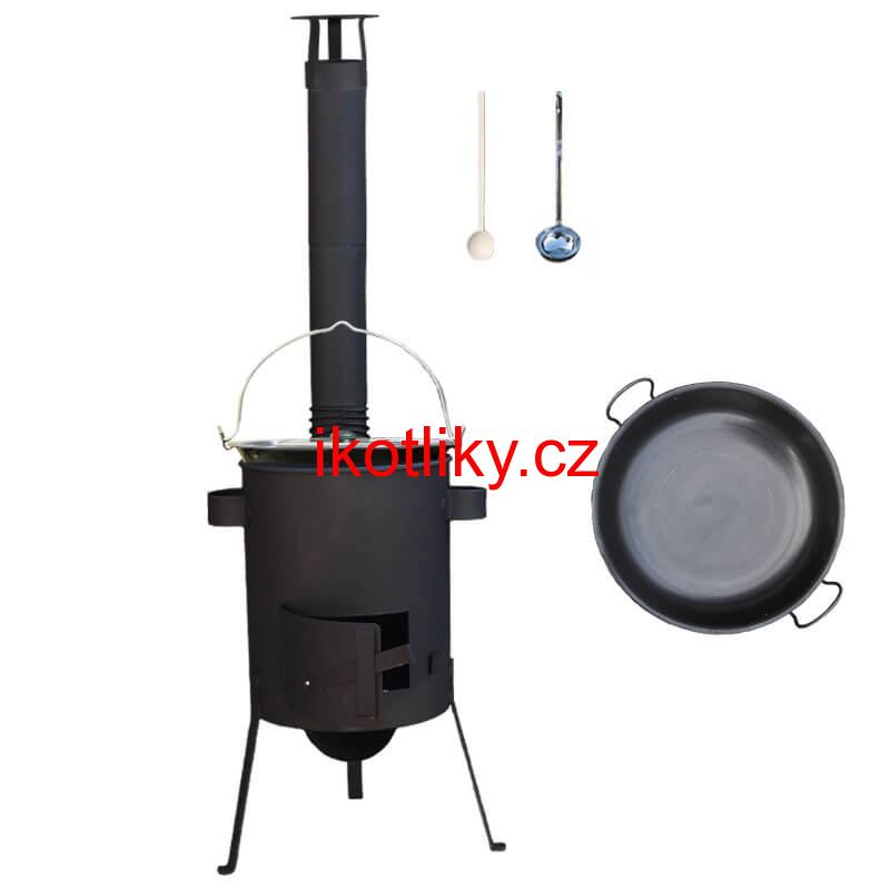 Smaltovaný kotlík 25 L (1,2 mm) + železná pánev 46 cm WOK + žáruvzdorná kotlina 36 PLUS 600 4 MM