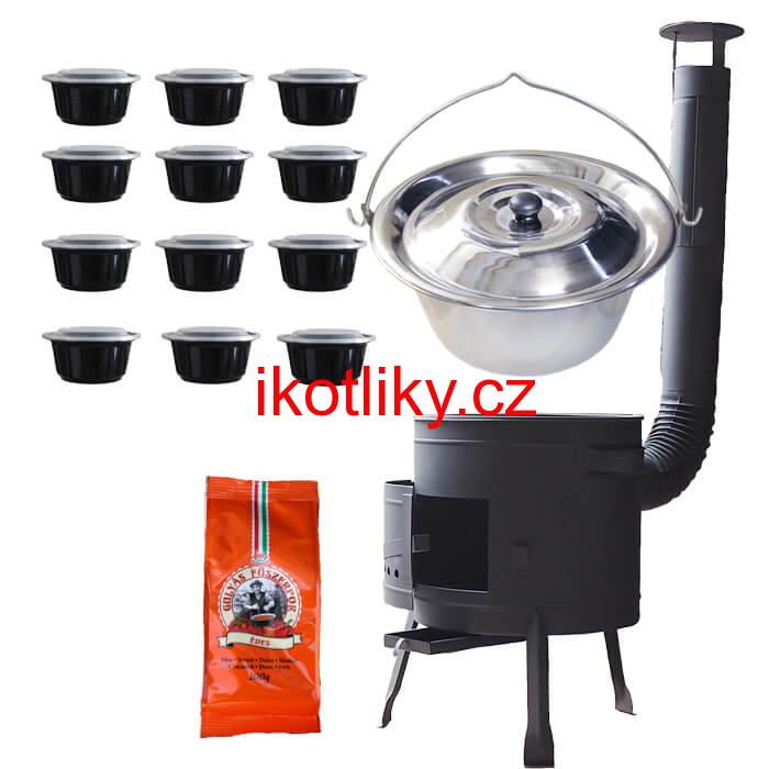 Nerezový kotlík 22 L (0,8 mm) + pepř na guláš 100 g + misky 12 ks + nízká žáruvzdorná kotlina (0,8 mm) 42 PLUS 600