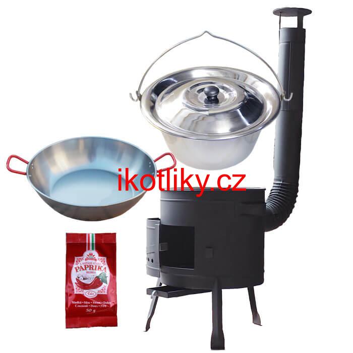 Nerezový kotlík 22 L (0,8 mm) INOX + Pánev PAELLA (WOK) 45 cm + sladká paprika 50 g + nízká kotlina 42 PLUS 600