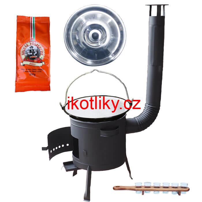Smaltovaný kotlík 20 L (1,2 mm) + pepř + štamperlíky + nízká žáruvzdorná kotlina (0,8 mm) 42 PLUS 600