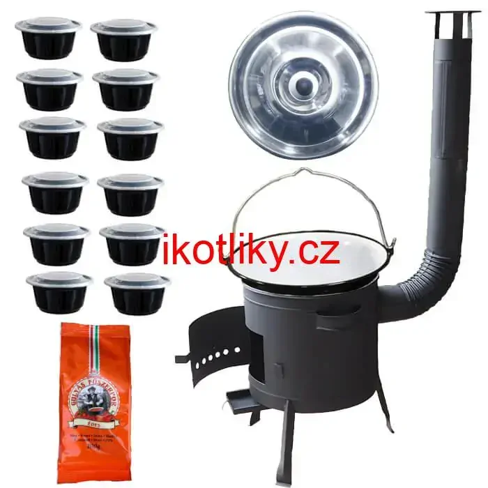 Smaltovaný kotlík 22 L (1,2 mm) + silnostěnná (1,5 mm) žáruvzdorná kotlina BALKY STRONG 42 PLUS 600 + plastové boxy (misky) 10 ks