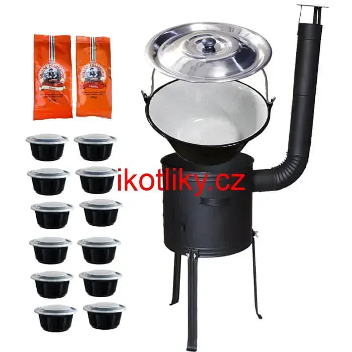 Smaltovaný kotlík 22 L (1,2 mm) + žáruvzdorná kotlina 42 cm Plus 700 + misky 12 ks + 2 x pepř na guláš 100 g
