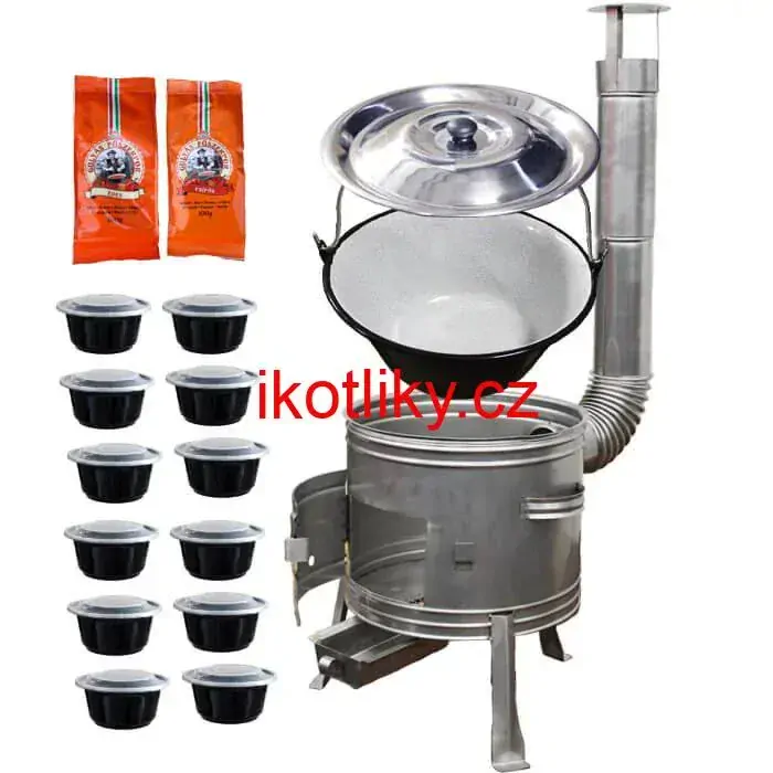 Smaltovaný kotlík 22 L (1,2 mm) + nerezová kotlina 42 cm TOPLUX + misky 12 ks + 2 x pepř na guláš 100 g