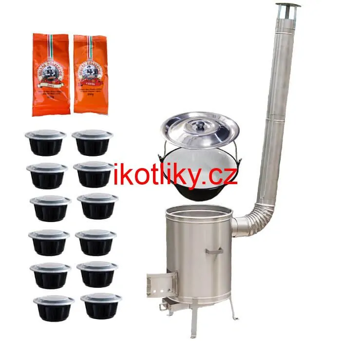 Smaltovaný kotlík 22 L (1,2 mm) + nerezová kotlina 42 cm LUX + misky 12 ks + 2 x pepř na guláš 100 g