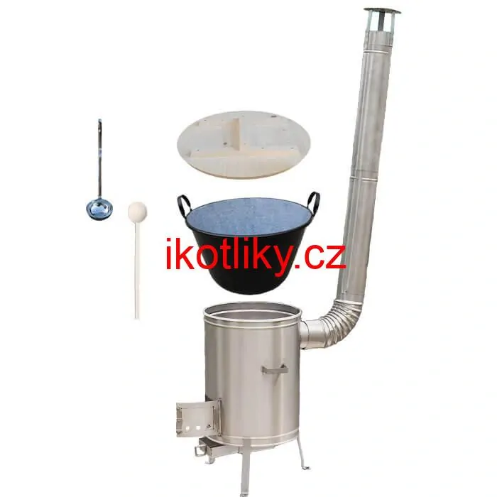 Zabijačkový smaltovaný kotel 100 L + nerezová kotlina (1,5 mm) 60 cm LUX + vařečka a naběračka