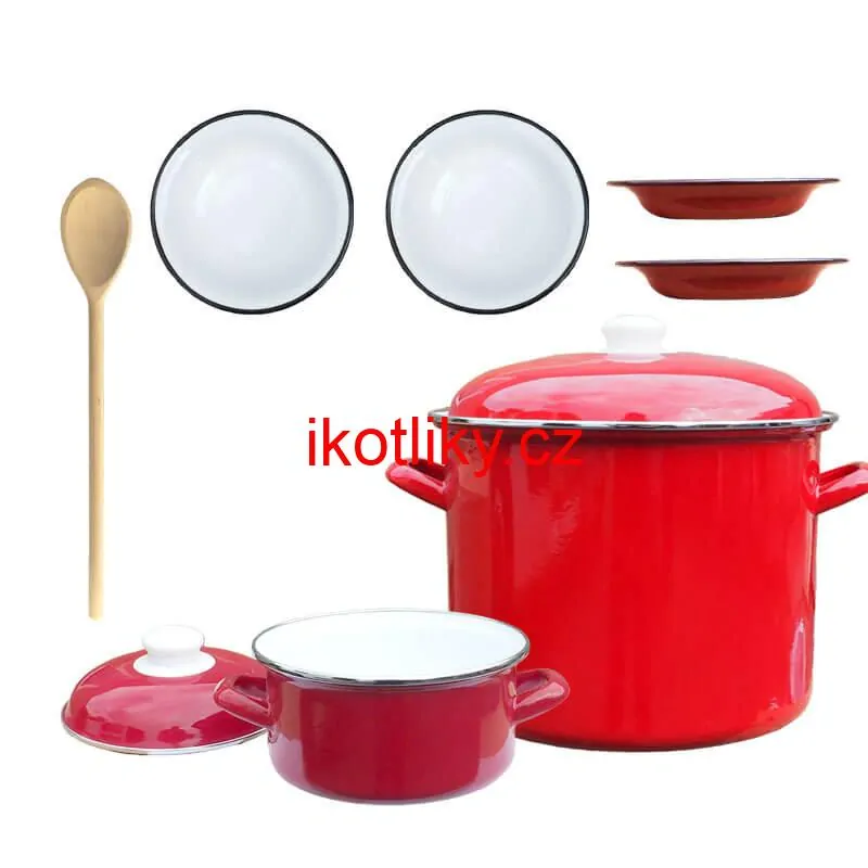 Smaltovaný hrnec s poklicí 4 l + Smaltovaný kastrol s poklicí 2 L + talíře Classic