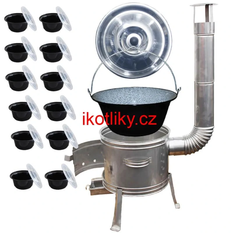 Smaltovaný kotlík 22 L + Nerezová kotlina 42 INOX + misky 12 ks