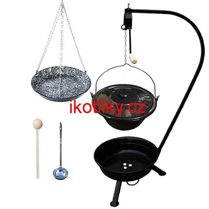 Smaltovaný kotlík 25 L (1,2 mm) + smaltovaná pánev + přenosné ohniště