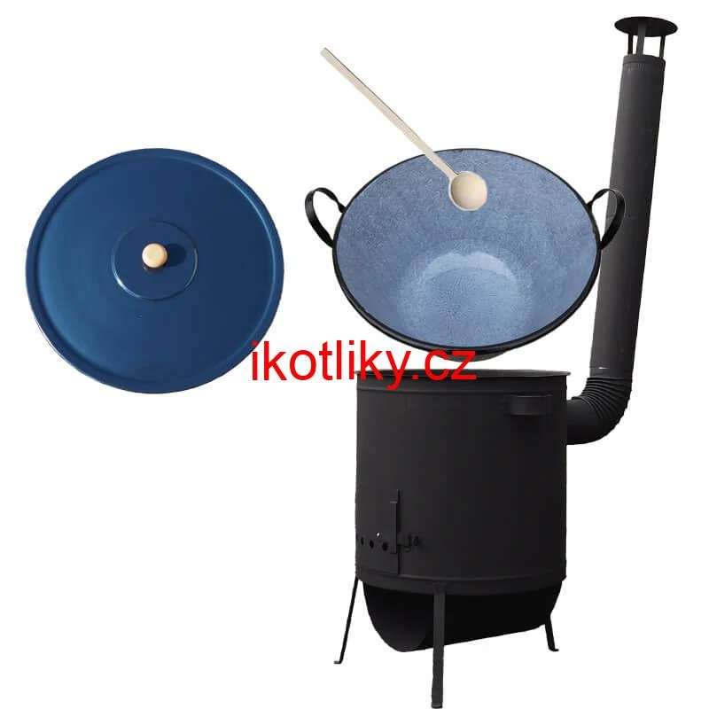 Smaltovaný kotel 60 L na zabijačku + žáruvzdorná kotlina 53 PLUS 600 4 MM + vařečka