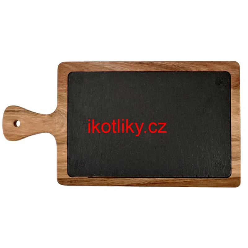 Servírovací podnos s břidlicovou deskou a rukojetí z akáciového dřeva 26 x 18 cm