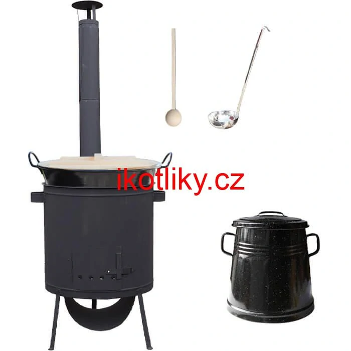 Smaltovaný kotel 100 L + žáruvzdorná kotlina 42 PLUS 600 4 MM + nádoba na sádlo 10 L