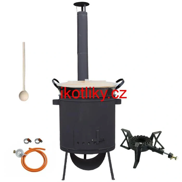 Zabijačkový smaltovaný kotel 100 L, žáruvzdorná kotlina 42 PLUS 600 4 MM, hořák 7 kW + vařečka
