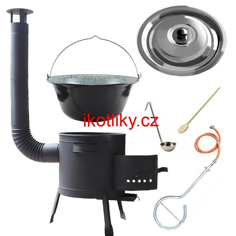 Smaltovaný kotlík (1,2 mm) 30 L + plynový hořák k PB + nízká kotlina 45 PLUS 600 + nerezová poklice INOX