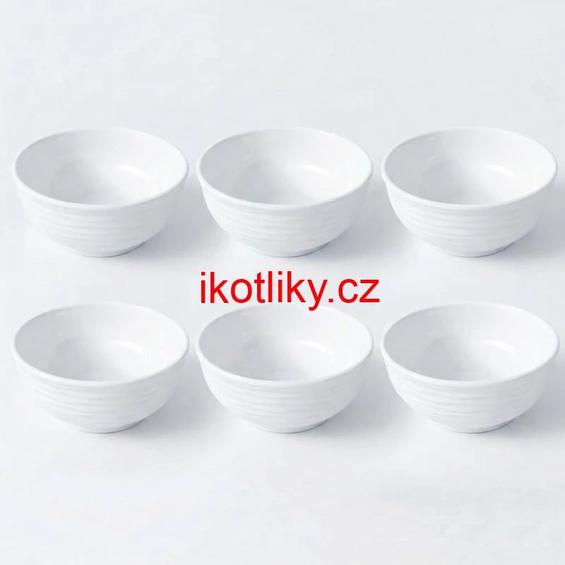 Sada 6 ks: Prémiové bílé misky s kamennou strukturou (750 ml)
