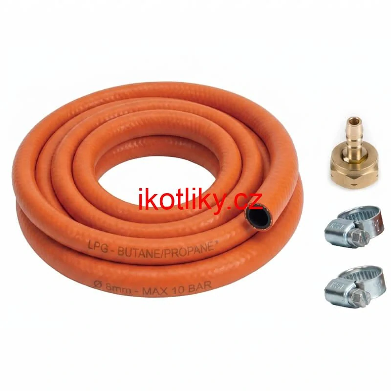 Plynová hadice 2,5 m + 2 spony + levá matice (20 bar)