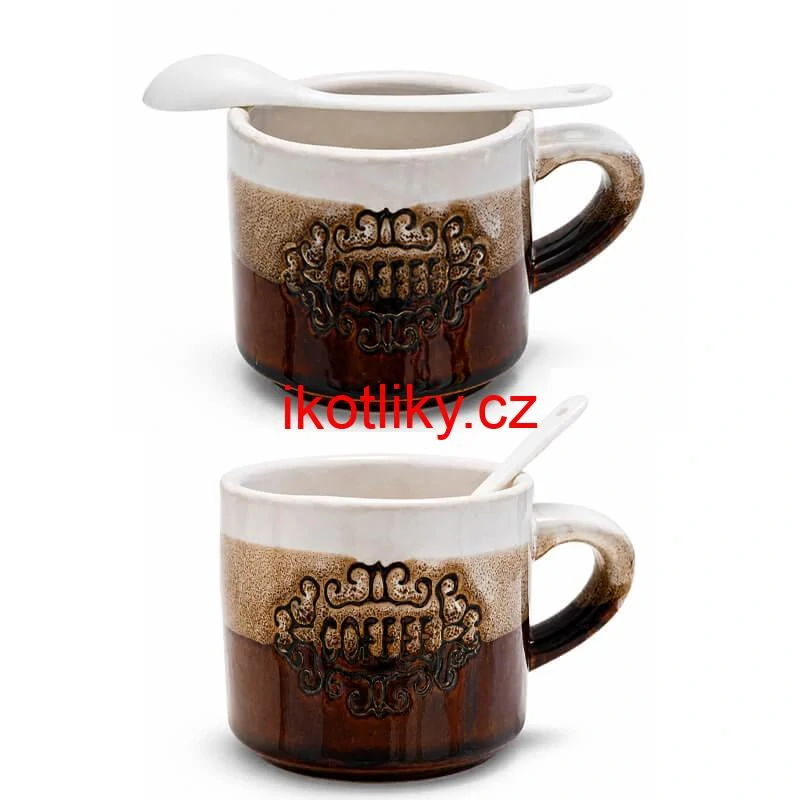 Keramické hrnky na kávu 150 ml COFFEE s lžičkami 2 ks