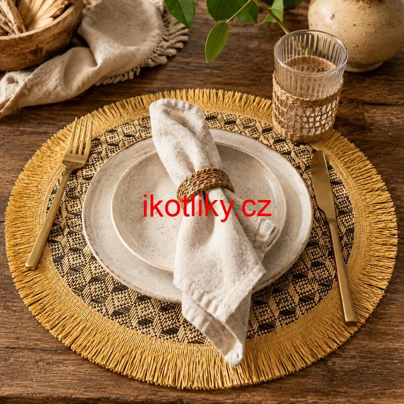 Přírodní podložka pod talíř se třásněmi 37 cm