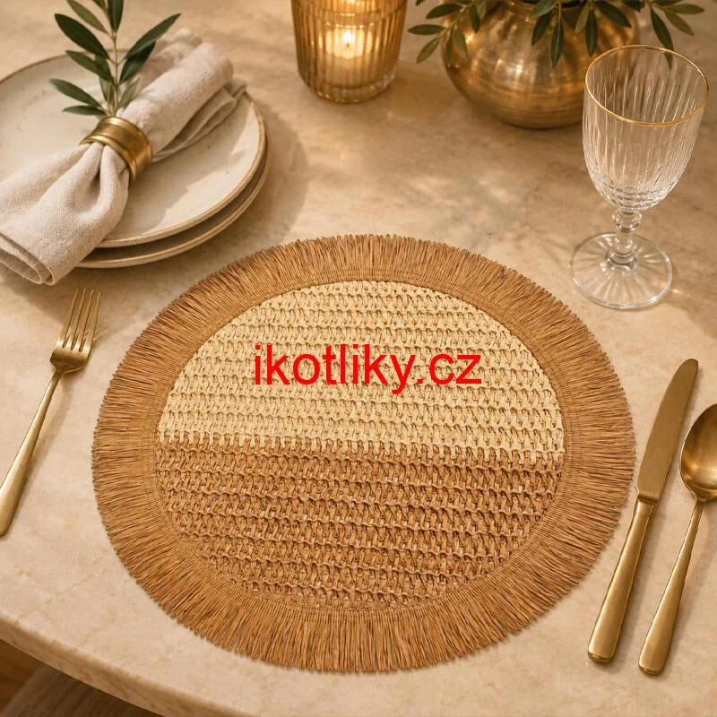 Kulatá přírodní podložka pod talíř se třásněmi 37 cm