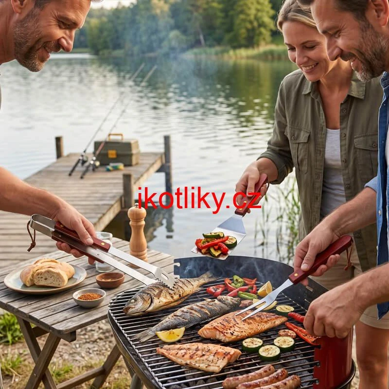 Grilovací nářadí BBQ – sada 3 ks, nerez a dřevo, 33 cm