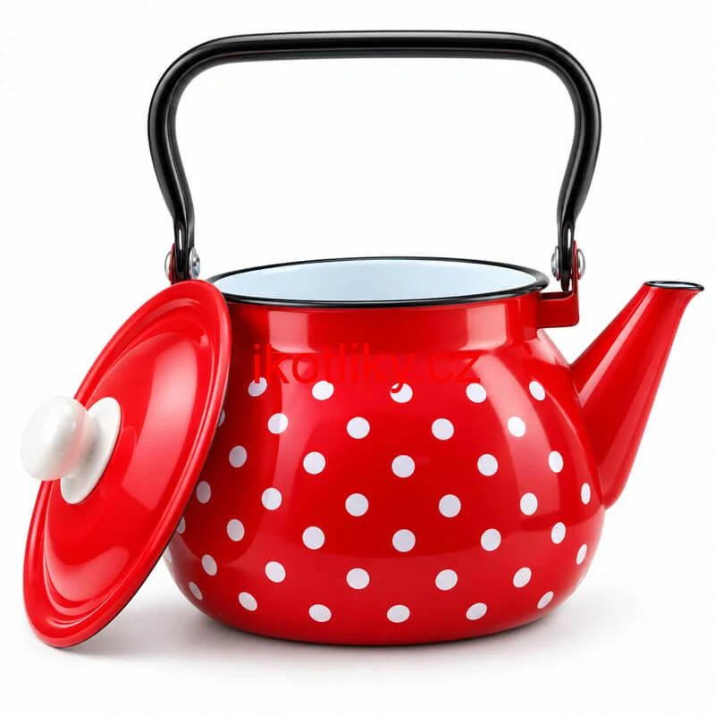Retro smaltovaná konvice 2,5 l – červená s puntíky