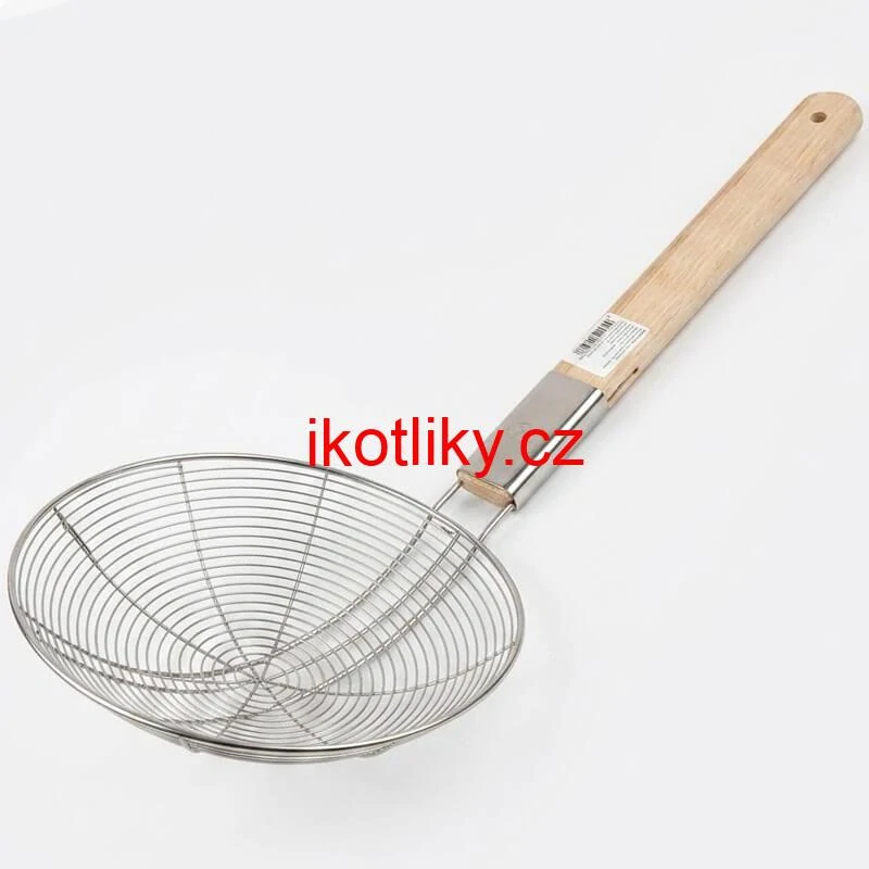 Velké nerezové sítko 22,5 cm s dřevěnou rukojetí – délka 56,5 cm